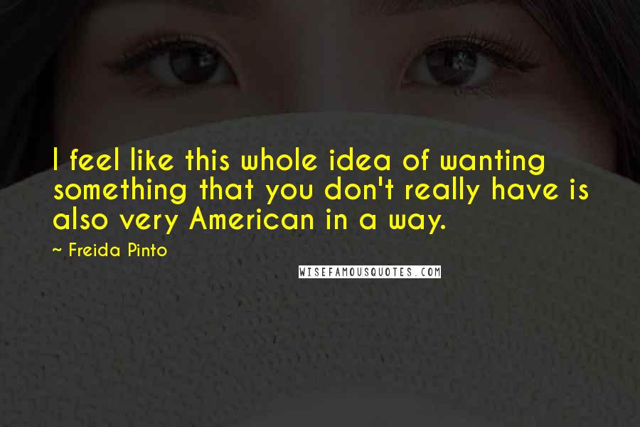 Freida Pinto Quotes: I feel like this whole idea of wanting something that you don't really have is also very American in a way.