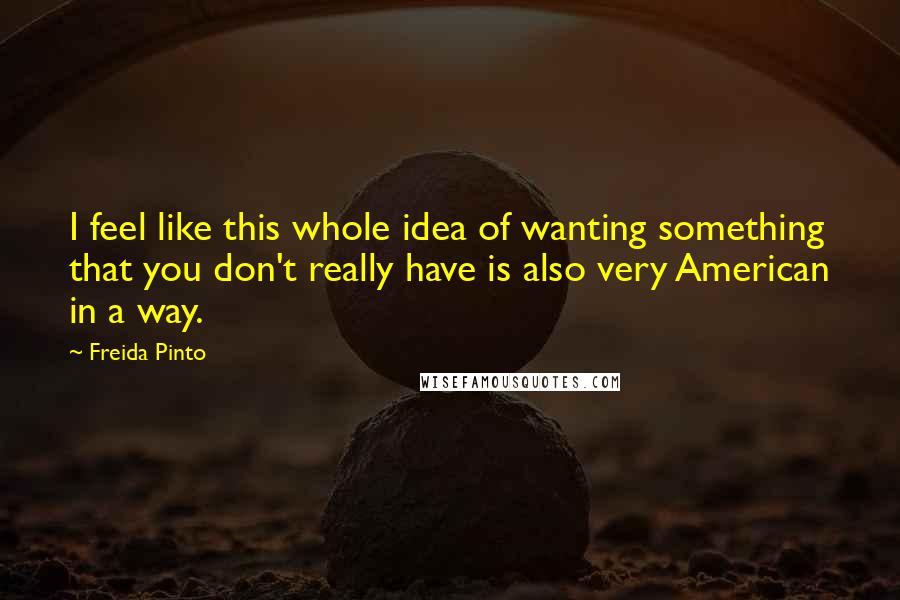 Freida Pinto Quotes: I feel like this whole idea of wanting something that you don't really have is also very American in a way.