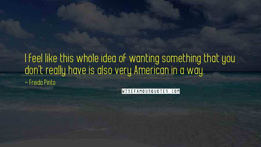 Freida Pinto Quotes: I feel like this whole idea of wanting something that you don't really have is also very American in a way.