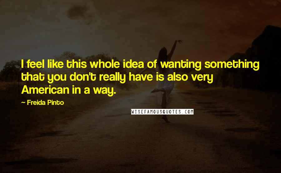 Freida Pinto Quotes: I feel like this whole idea of wanting something that you don't really have is also very American in a way.