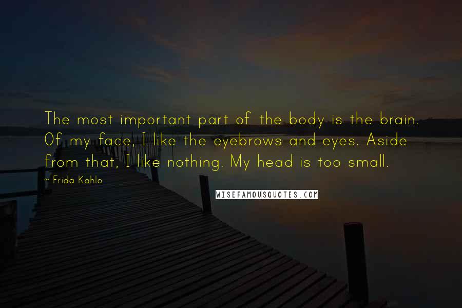 Frida Kahlo Quotes: The most important part of the body is the brain. Of my face, I like the eyebrows and eyes. Aside from that, I like nothing. My head is too small.