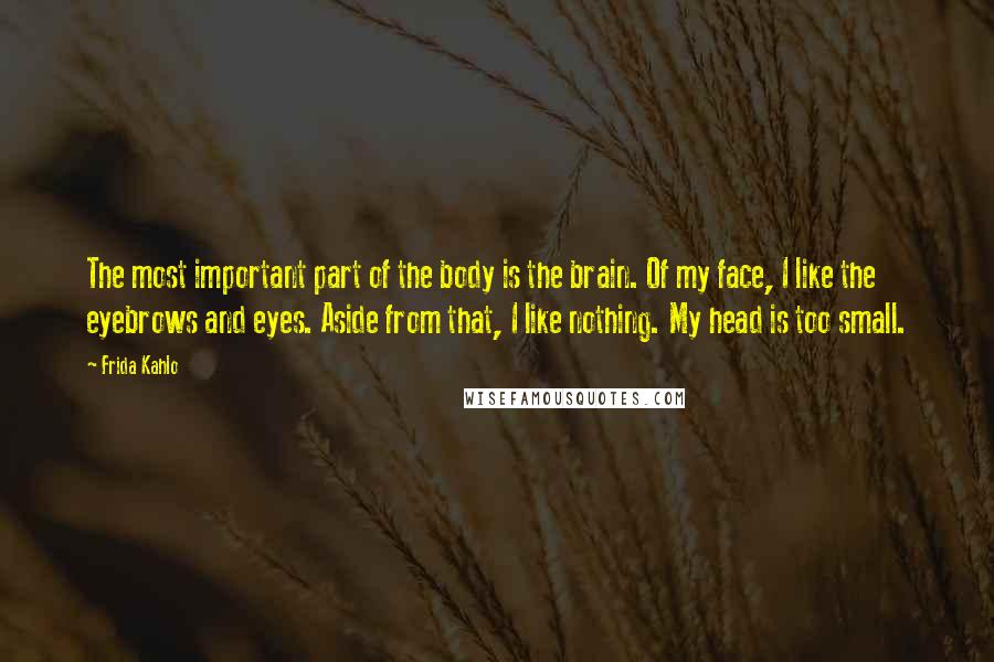 Frida Kahlo Quotes: The most important part of the body is the brain. Of my face, I like the eyebrows and eyes. Aside from that, I like nothing. My head is too small.