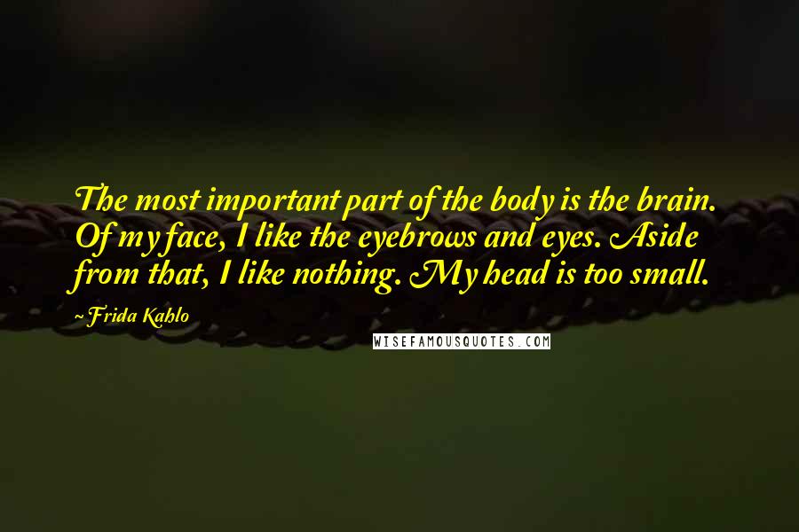 Frida Kahlo Quotes: The most important part of the body is the brain. Of my face, I like the eyebrows and eyes. Aside from that, I like nothing. My head is too small.