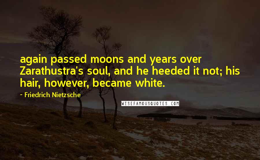 Friedrich Nietzsche Quotes: again passed moons and years over Zarathustra's soul, and he heeded it not; his hair, however, became white.