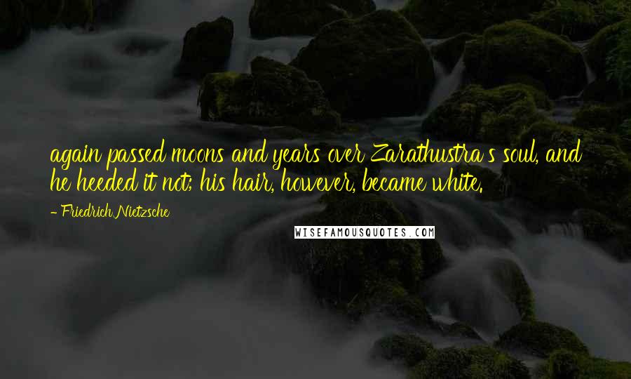 Friedrich Nietzsche Quotes: again passed moons and years over Zarathustra's soul, and he heeded it not; his hair, however, became white.