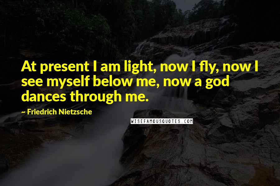 Friedrich Nietzsche Quotes: At present I am light, now I fly, now I see myself below me, now a god dances through me.