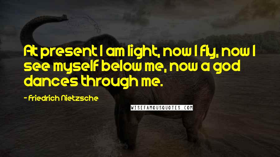 Friedrich Nietzsche Quotes: At present I am light, now I fly, now I see myself below me, now a god dances through me.