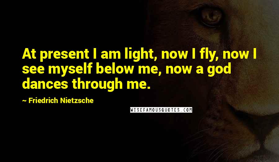 Friedrich Nietzsche Quotes: At present I am light, now I fly, now I see myself below me, now a god dances through me.