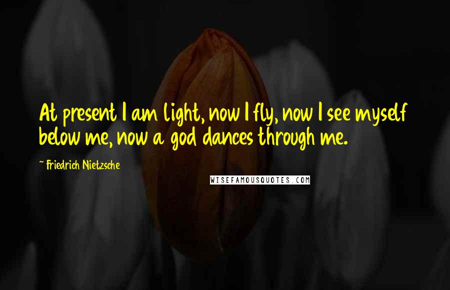 Friedrich Nietzsche Quotes: At present I am light, now I fly, now I see myself below me, now a god dances through me.