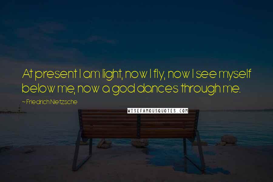 Friedrich Nietzsche Quotes: At present I am light, now I fly, now I see myself below me, now a god dances through me.