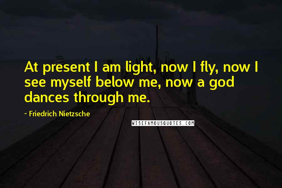 Friedrich Nietzsche Quotes: At present I am light, now I fly, now I see myself below me, now a god dances through me.