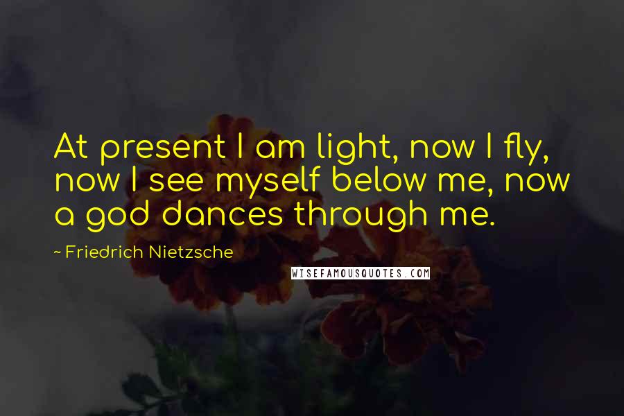 Friedrich Nietzsche Quotes: At present I am light, now I fly, now I see myself below me, now a god dances through me.