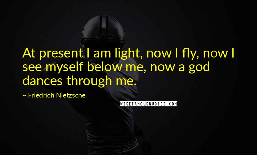 Friedrich Nietzsche Quotes: At present I am light, now I fly, now I see myself below me, now a god dances through me.