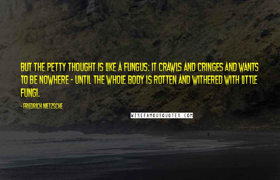 Friedrich Nietzsche Quotes: But the petty thought is like a fungus: it crawls and cringes and wants to be nowhere - until the whole body is rotten and withered with little fungi.