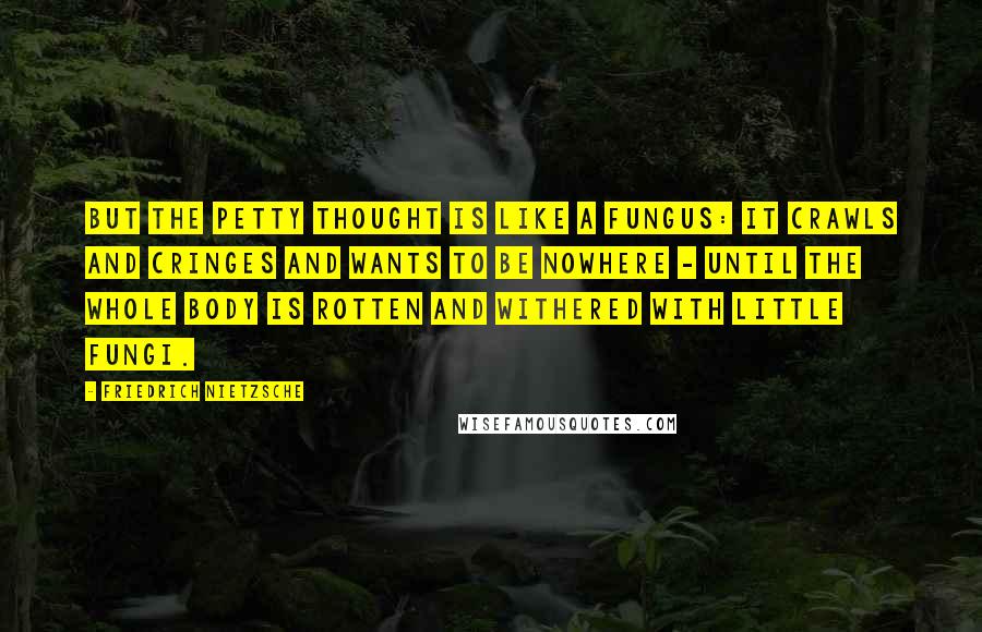 Friedrich Nietzsche Quotes: But the petty thought is like a fungus: it crawls and cringes and wants to be nowhere - until the whole body is rotten and withered with little fungi.