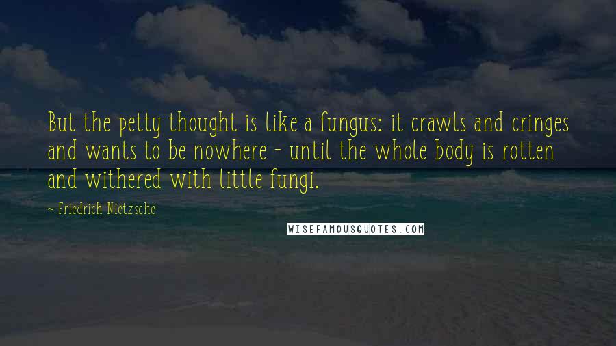 Friedrich Nietzsche Quotes: But the petty thought is like a fungus: it crawls and cringes and wants to be nowhere - until the whole body is rotten and withered with little fungi.