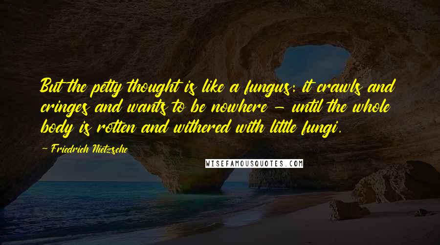 Friedrich Nietzsche Quotes: But the petty thought is like a fungus: it crawls and cringes and wants to be nowhere - until the whole body is rotten and withered with little fungi.