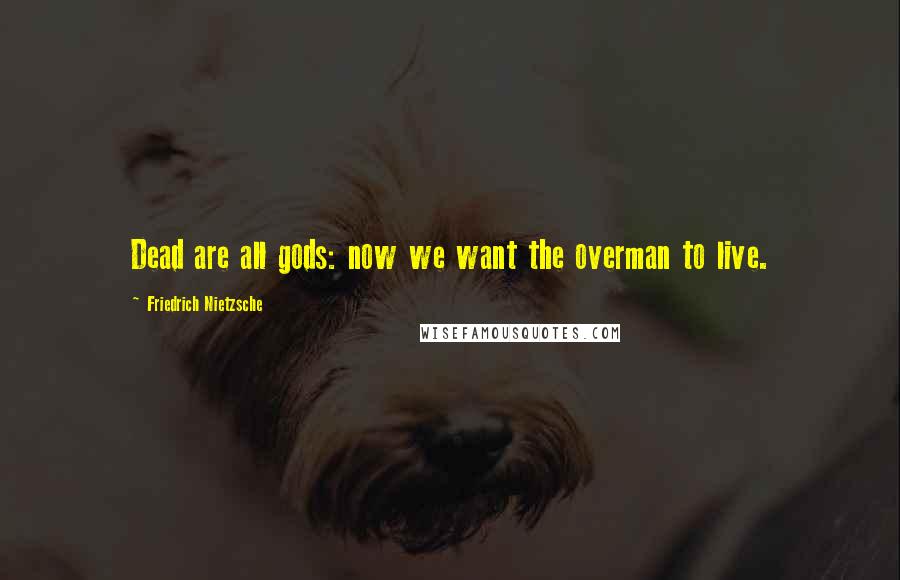 Friedrich Nietzsche Quotes: Dead are all gods: now we want the overman to live.