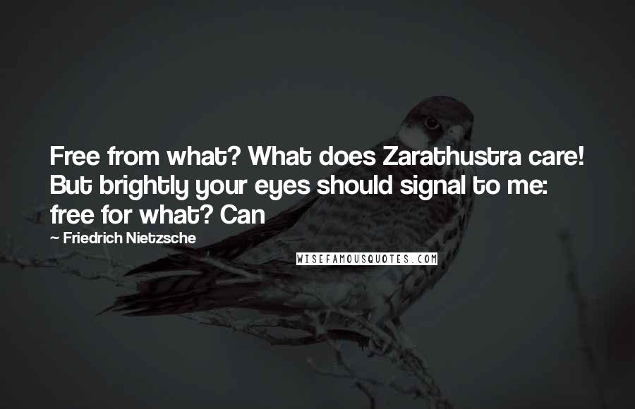 Friedrich Nietzsche Quotes: Free from what? What does Zarathustra care! But brightly your eyes should signal to me: free for what? Can