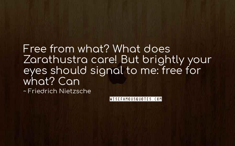 Friedrich Nietzsche Quotes: Free from what? What does Zarathustra care! But brightly your eyes should signal to me: free for what? Can