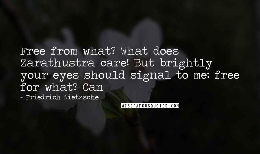 Friedrich Nietzsche Quotes: Free from what? What does Zarathustra care! But brightly your eyes should signal to me: free for what? Can