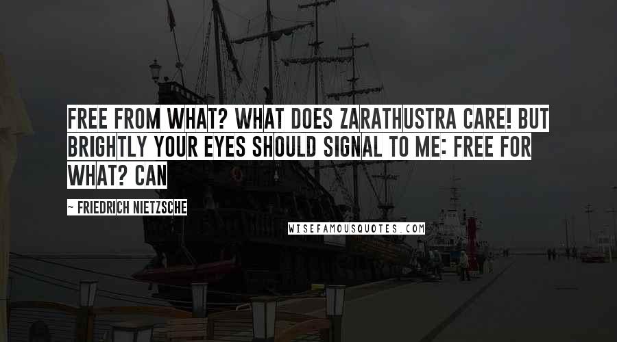 Friedrich Nietzsche Quotes: Free from what? What does Zarathustra care! But brightly your eyes should signal to me: free for what? Can