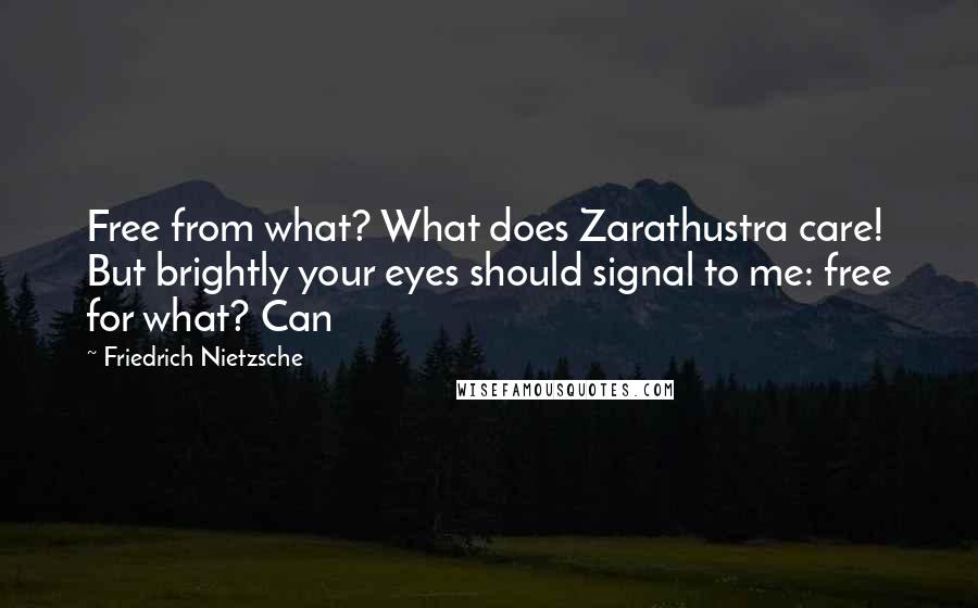 Friedrich Nietzsche Quotes: Free from what? What does Zarathustra care! But brightly your eyes should signal to me: free for what? Can