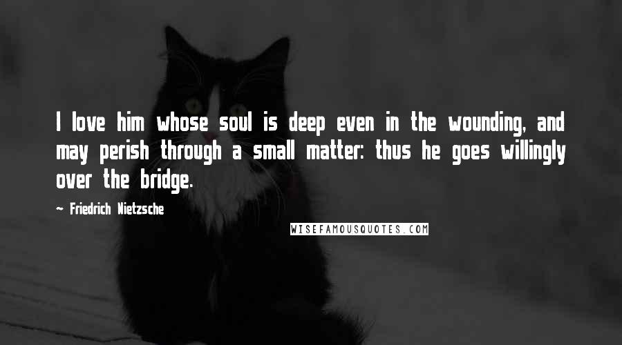 Friedrich Nietzsche Quotes: I love him whose soul is deep even in the wounding, and may perish through a small matter: thus he goes willingly over the bridge.