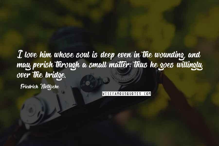 Friedrich Nietzsche Quotes: I love him whose soul is deep even in the wounding, and may perish through a small matter: thus he goes willingly over the bridge.