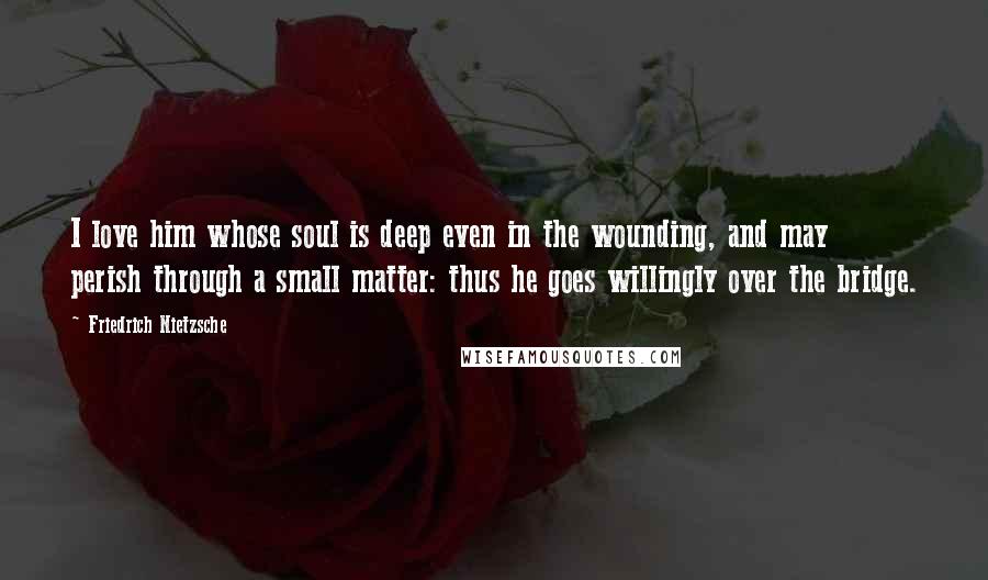 Friedrich Nietzsche Quotes: I love him whose soul is deep even in the wounding, and may perish through a small matter: thus he goes willingly over the bridge.