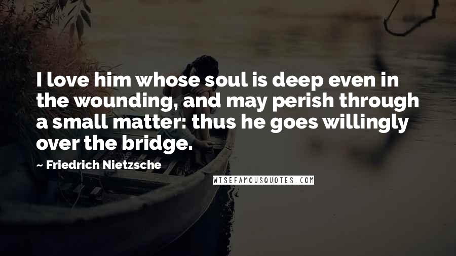 Friedrich Nietzsche Quotes: I love him whose soul is deep even in the wounding, and may perish through a small matter: thus he goes willingly over the bridge.