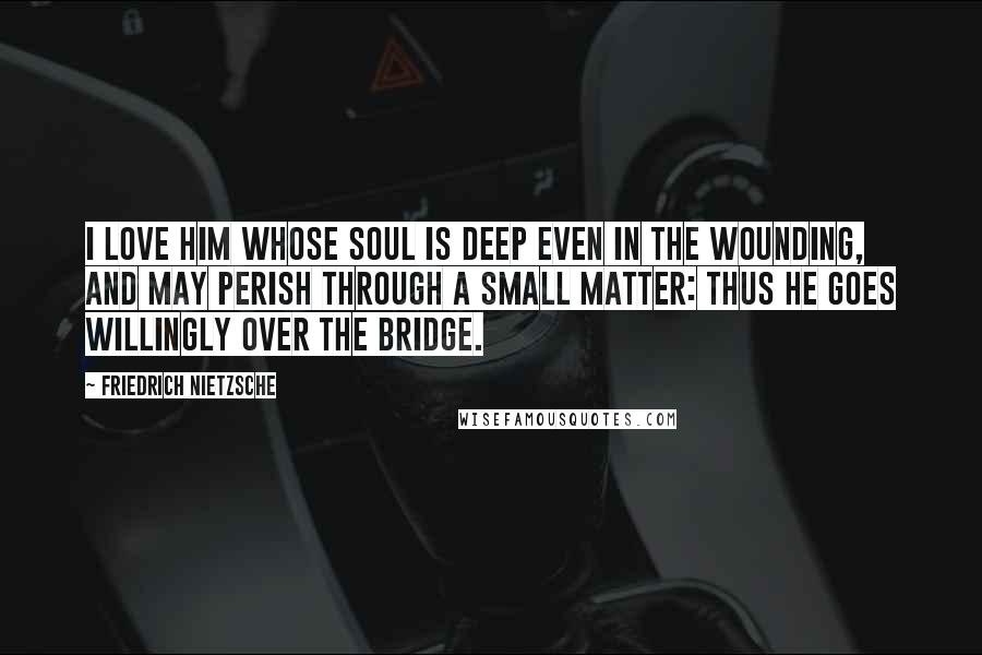 Friedrich Nietzsche Quotes: I love him whose soul is deep even in the wounding, and may perish through a small matter: thus he goes willingly over the bridge.