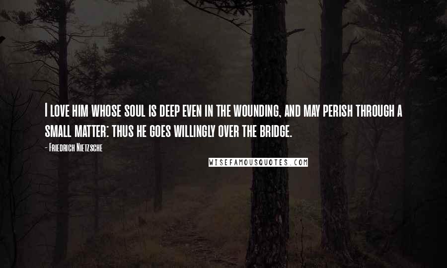 Friedrich Nietzsche Quotes: I love him whose soul is deep even in the wounding, and may perish through a small matter: thus he goes willingly over the bridge.