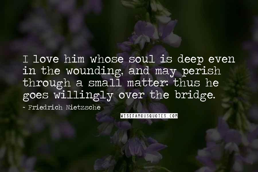 Friedrich Nietzsche Quotes: I love him whose soul is deep even in the wounding, and may perish through a small matter: thus he goes willingly over the bridge.