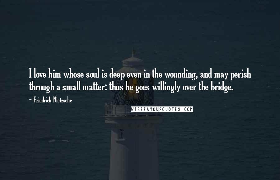 Friedrich Nietzsche Quotes: I love him whose soul is deep even in the wounding, and may perish through a small matter: thus he goes willingly over the bridge.