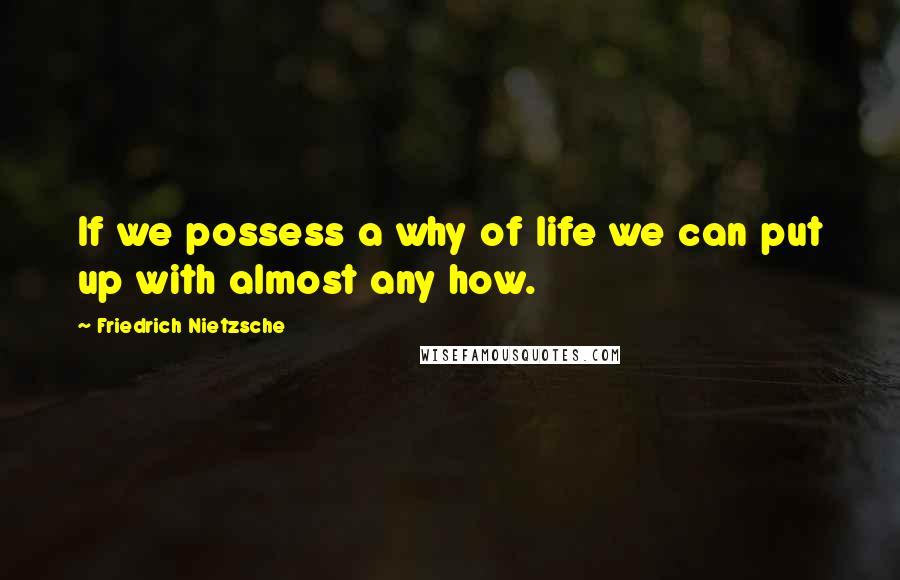 Friedrich Nietzsche Quotes: If we possess a why of life we can put up with almost any how.