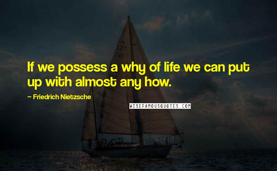 Friedrich Nietzsche Quotes: If we possess a why of life we can put up with almost any how.