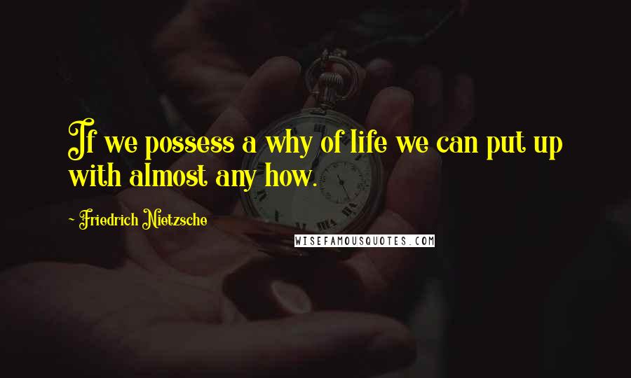 Friedrich Nietzsche Quotes: If we possess a why of life we can put up with almost any how.