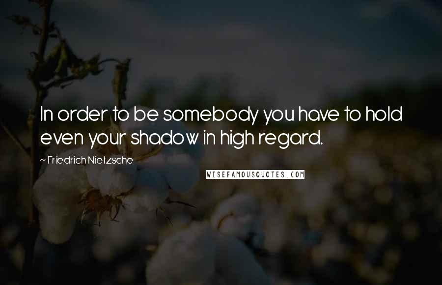 Friedrich Nietzsche Quotes: In order to be somebody you have to hold even your shadow in high regard.