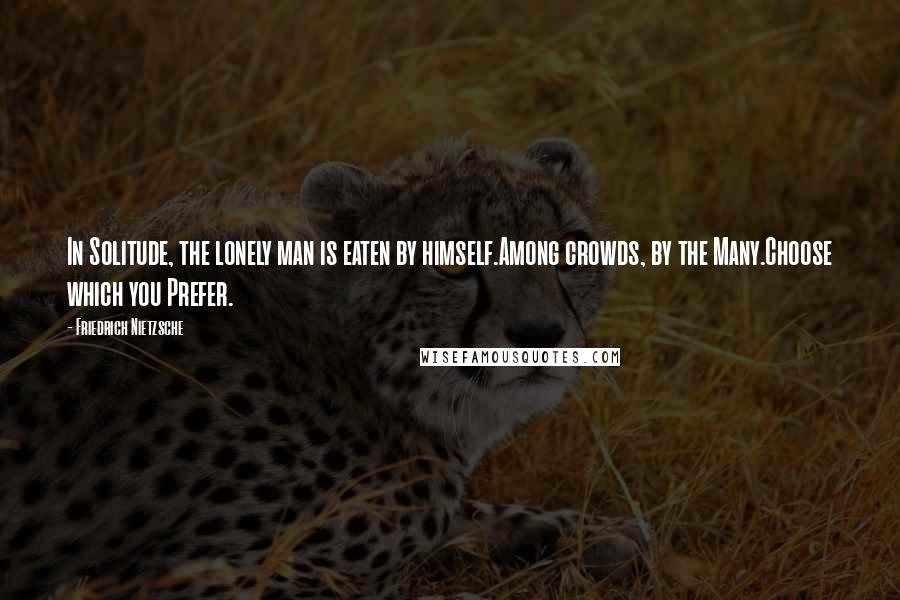 Friedrich Nietzsche Quotes: In Solitude, the lonely man is eaten by himself.Among crowds, by the Many.Choose which you Prefer.