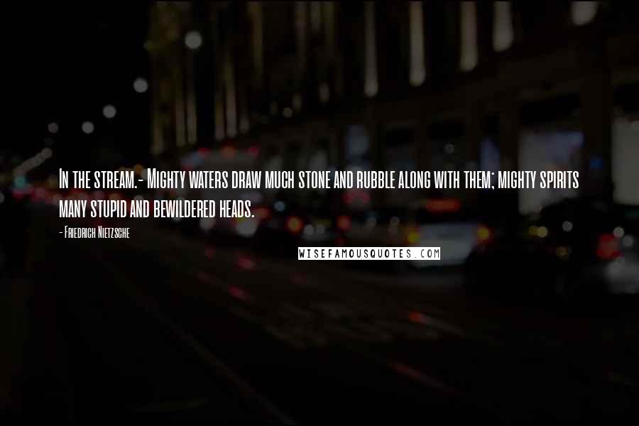 Friedrich Nietzsche Quotes: In the stream.- Mighty waters draw much stone and rubble along with them; mighty spirits many stupid and bewildered heads.