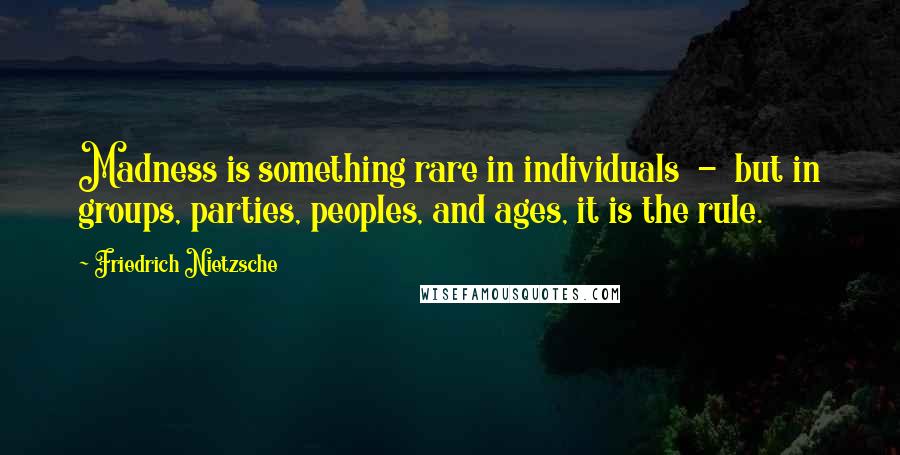 Friedrich Nietzsche Quotes: Madness is something rare in individuals - but in groups, parties, peoples, and ages, it is the rule.