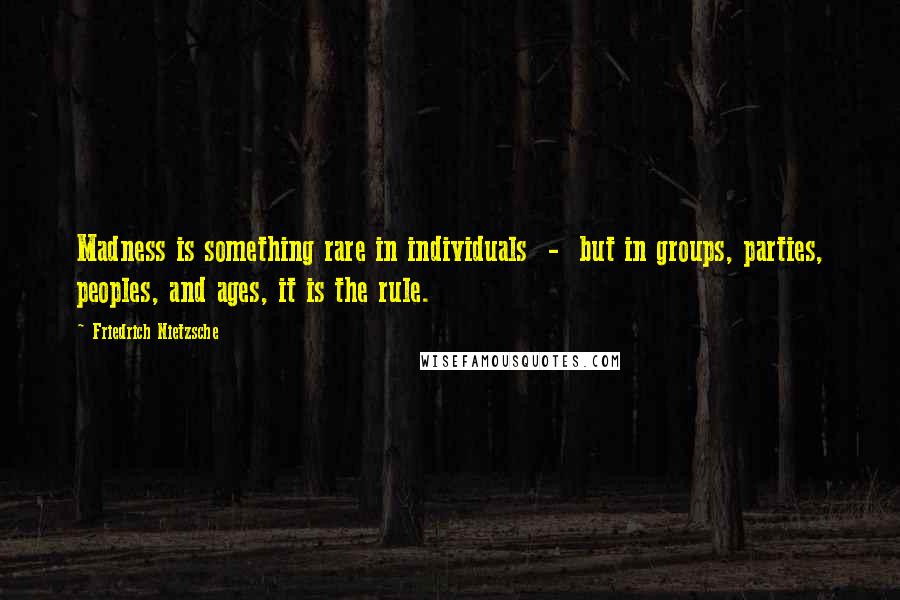 Friedrich Nietzsche Quotes: Madness is something rare in individuals - but in groups, parties, peoples, and ages, it is the rule.