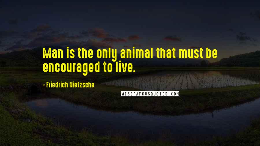 Friedrich Nietzsche Quotes: Man is the only animal that must be encouraged to live.