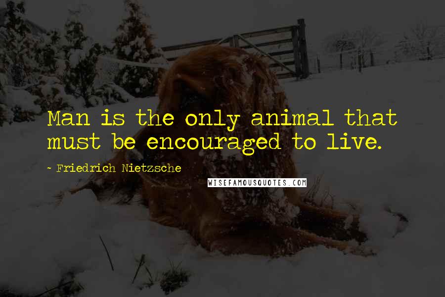 Friedrich Nietzsche Quotes: Man is the only animal that must be encouraged to live.