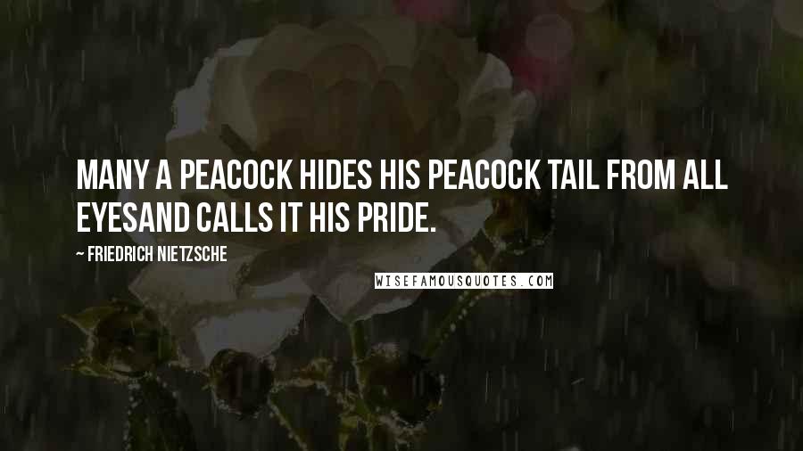 Friedrich Nietzsche Quotes: Many a peacock hides his peacock tail from all eyesand calls it his pride.