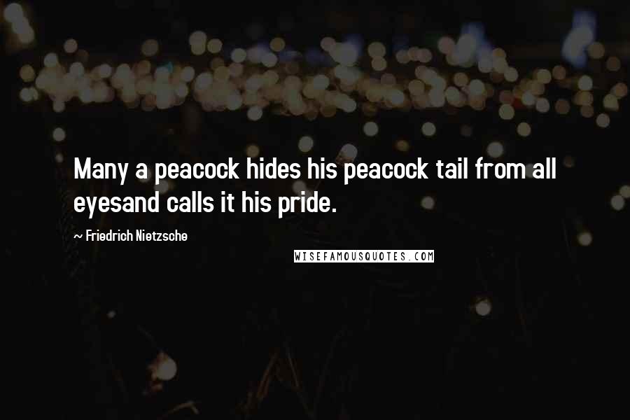 Friedrich Nietzsche Quotes: Many a peacock hides his peacock tail from all eyesand calls it his pride.