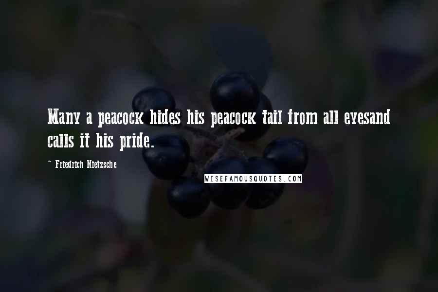 Friedrich Nietzsche Quotes: Many a peacock hides his peacock tail from all eyesand calls it his pride.