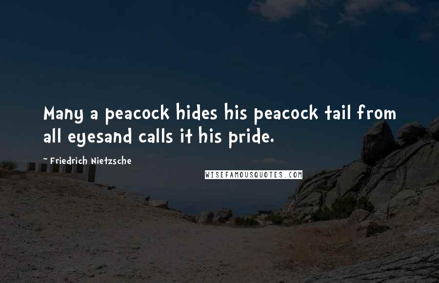 Friedrich Nietzsche Quotes: Many a peacock hides his peacock tail from all eyesand calls it his pride.