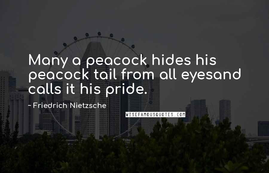 Friedrich Nietzsche Quotes: Many a peacock hides his peacock tail from all eyesand calls it his pride.